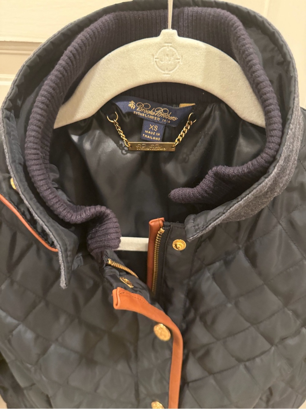 Brooks Brothers Navy Quilted Jacket with Brown Trim- Like New! - Picture 3 of 3